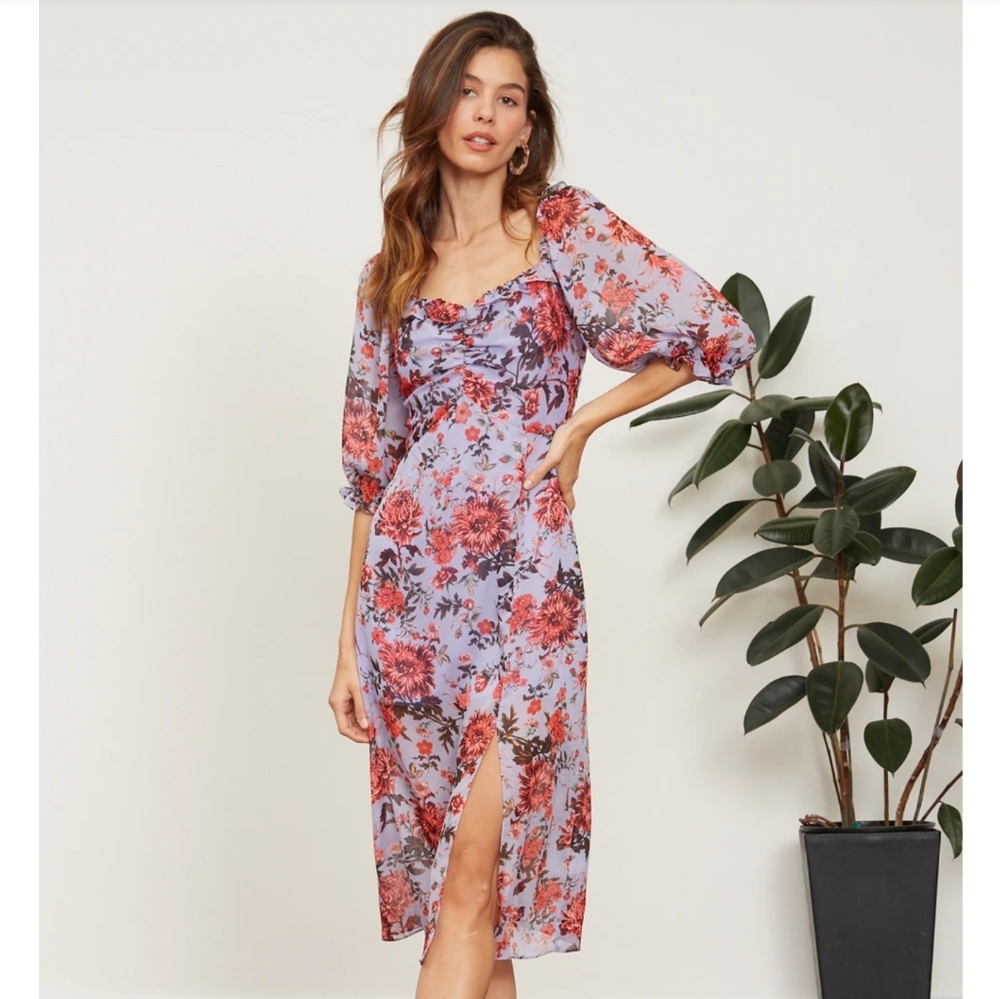Lucy Paris Lavendar Floral Midi Dress NWT